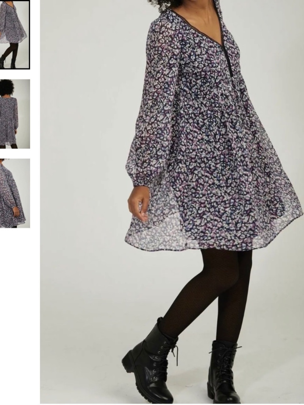 NAF NAF Paris Shimmer Floral Chiffon Empire Waist Dress Size FR 34 US XS